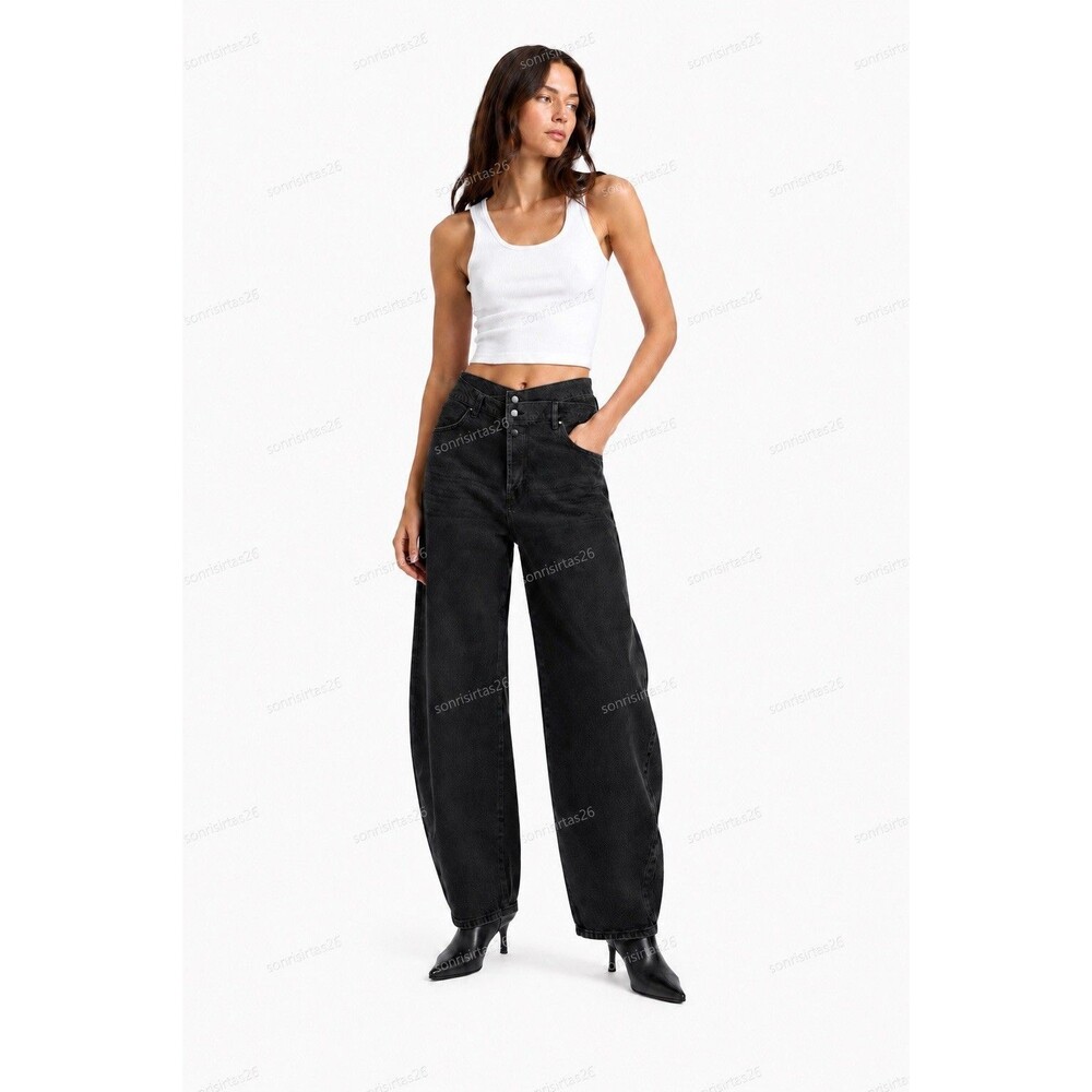 Free People We The Free Crossroads Barrel Leg Jeans NWT Size 32 Crossover Waist